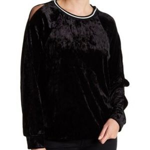 NWT GOOD LUCK GEM (Nordstrom) Black Velvet Crew Neck Pullover Sporty Top Small